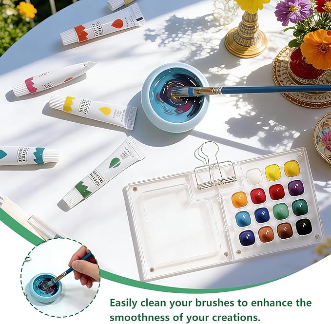 Portable Mini Watercolor Paint Set - All-in-One Travel Kit with Paints, Brushes, Palette, Bag, and Water Container - Perfect for Artists and Beginners-15 Grids