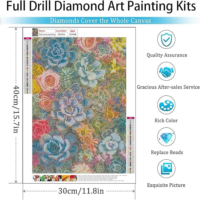 ARPADAMO Square Diamond Art Kits for Adults-Succulent Plants Square Drill Diamond Painting,Square Diamond Art,DIY Flower Gem Art Kits for Adults and Crafts for Gifts and Home Wall Decor 12x16inch