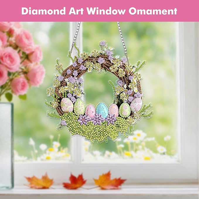 Miwixy Easter Hanging Diamond Art Kits for Adults,Rabbit Special Shaped Crystal Christmas Diamond Painting Ornament Kit DIY Double-Sided Pattern Window Pendant Gem Art Kit for Home Wall Decor