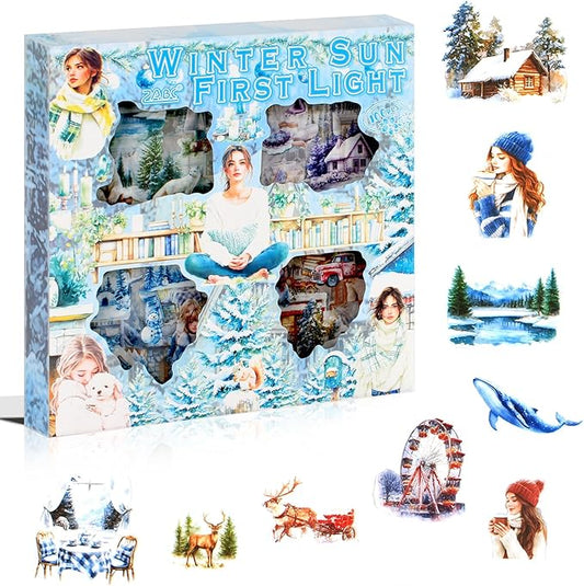 430Pcs Scrapbook Winter Landscape Stickers Set for Scrapbooking Supplies, Aesthetic Collage PET Stickers for Journaling, Junk Journal, Bujo, DIY Craft Art, Scrap Booking Supples Kit