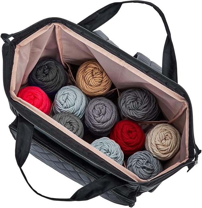 HOMEST Crochet Bag Organizer, Large Capacity Yarn Storage, Knitting Bag for Carrying Projects, Crocheting Hooks, Suppliers, Needles and Accessories, Black