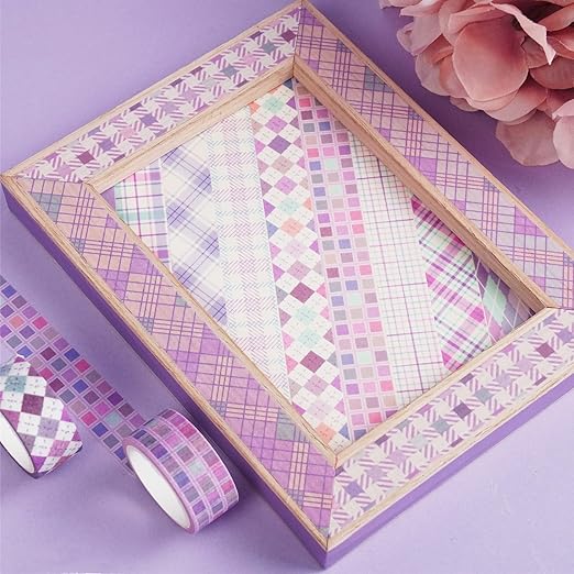 YUBX Basic Grid Washi Tape Set 12 Rolls Plaid Decorative Masking Tapes for Arts, DIY Crafts, Journals, Planners, Scrapbook, Wrapping (Purple)