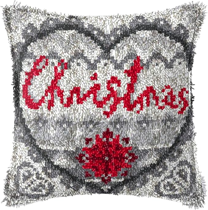 LAPATAIN Latch Hook Kits for DIY Throw Pillow Cover,Christmas Pattern Needlework Cushion Cover Hand Craft Crochet 17x17inch