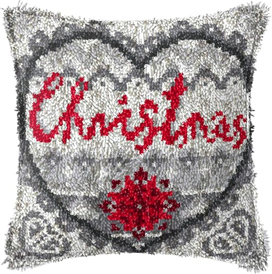 LAPATAIN Latch Hook Kits for DIY Throw Pillow Cover,Christmas Pattern Needlework Cushion Cover Hand Craft Crochet 17x17inch