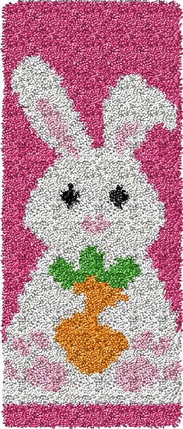 YP Latch Hook Kits for Adults DIY Rug Tapestry Kits with Printed Canvas Embroidery Kits Festival Gifts Home Decoration (Rabbit, 17.3inch X 7.5inch)