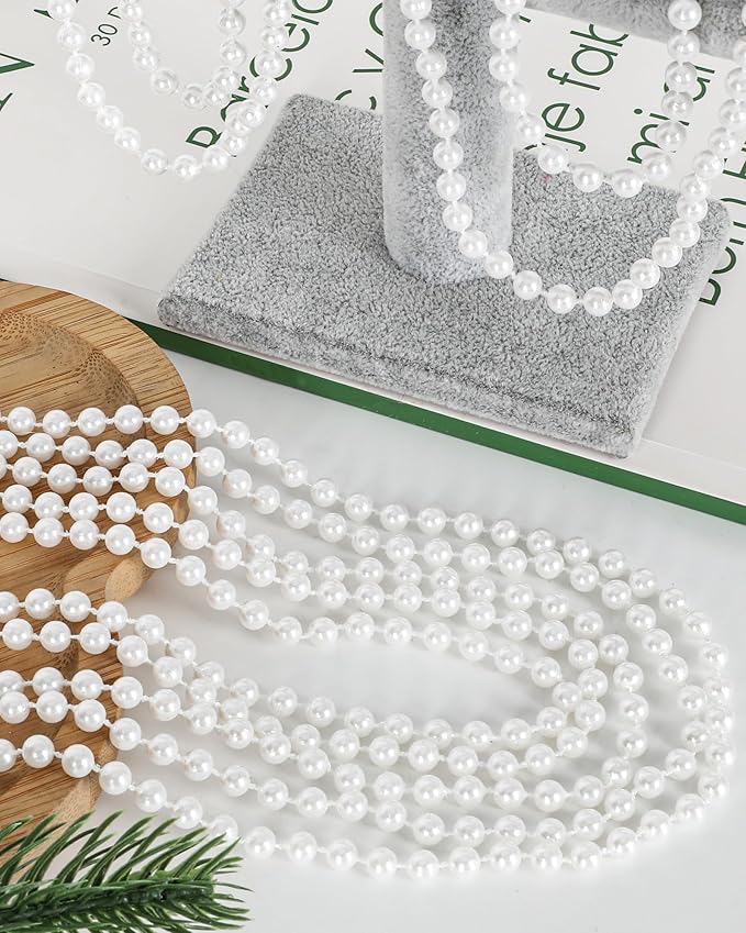 eoboh 12 pcs bead necklace, 33 in white pearl beads necklaces bulk for holiday, metallic beaded necklaces for mardi gras party favors wedding birthday festive parade throws accessories supplies decor