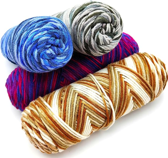 5-Ply Variegated Yarn 200g/2pcs, Acrylic 100%, Chunky Weight 2.5mm, Soft & Cozy, Vibrant Colors, Full Hand Feel for Knitting Sweaters, Scarves, Shawls, Hats (7#Khaki Flower)