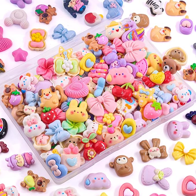 60PCS Slime Charms Cute Flatback Resin Charms for Slime, Random Kawaii Decoden Charm for Embellishments Phone Junk Case Charms Bulk, Hairpins Scrapbooking Crafting & DIY Decor (Multicolor)