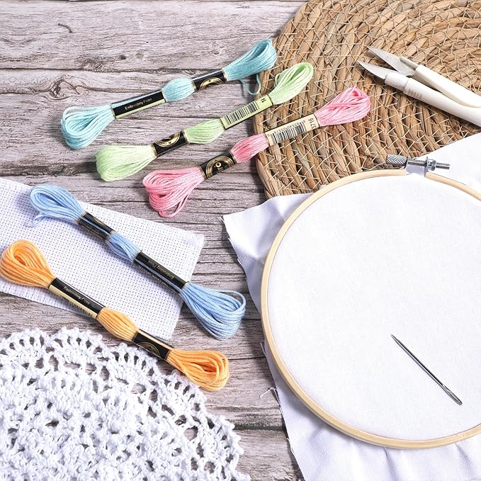8 Skeins Macaroon Embroidery Thread 6 Ply Gradient Color Variegated Cross Stitch Floss Yarn Threads Friendship Bracelets String for Jewelry Making Sewing Bracelets Knitting Stitching Craft DIY