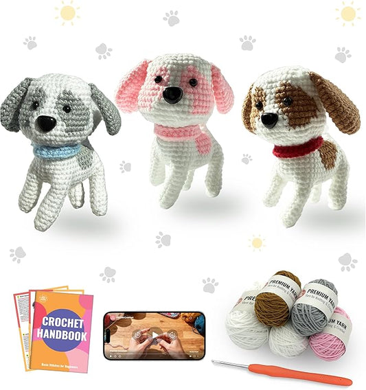 PAITIN Crochet Kit for Beginners – DIY Dog Crochet Craft Project, Easy Handmade Yarn Art Kit for Adults with Step-by-Step Video Tutorial