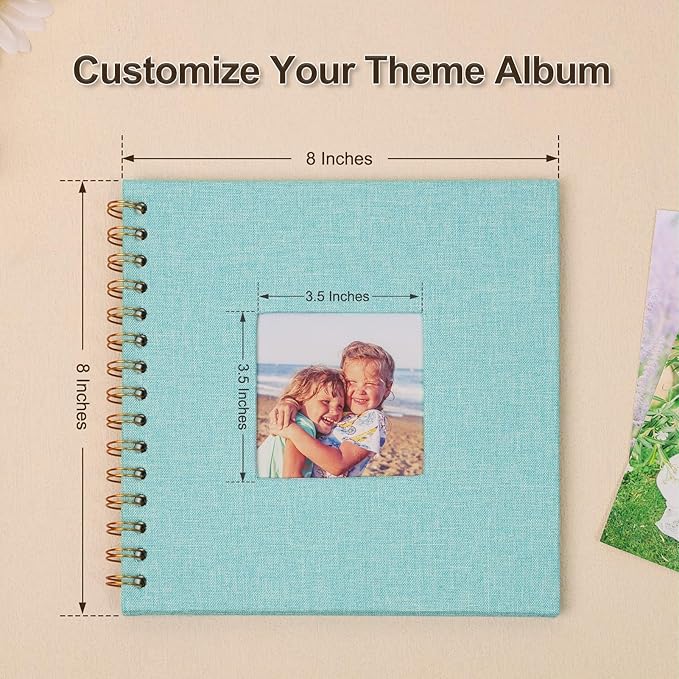 Scrapbook Photo Album 8x8 Inches 40 Pages Hardcover Kraft Paper Linen Cover Scrap Book Memory Book DIY Scrapbook Albums for Wedding Baby Boyfriend Travel Anniversary Family, LightBlue