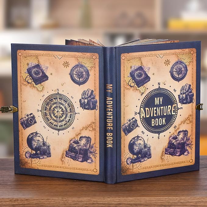My Adventure Book Scrapbook – Retro-Style Embossed Photo Album with 124 Pages, DIY Memory Travel Journal for Couples, Anniversary, Wedding, and Valentine's Day Gifts(Mystic Blue Adventure Style)