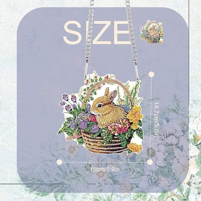 TDFERAN Diamond Painting Pendant Bunny Easter DIY Gem Art Hanging Handmade Art Decoration Kit Garden Window Pendant Diamond Painting Wall Hanging Home Decor Hobbies for Womenpainting
