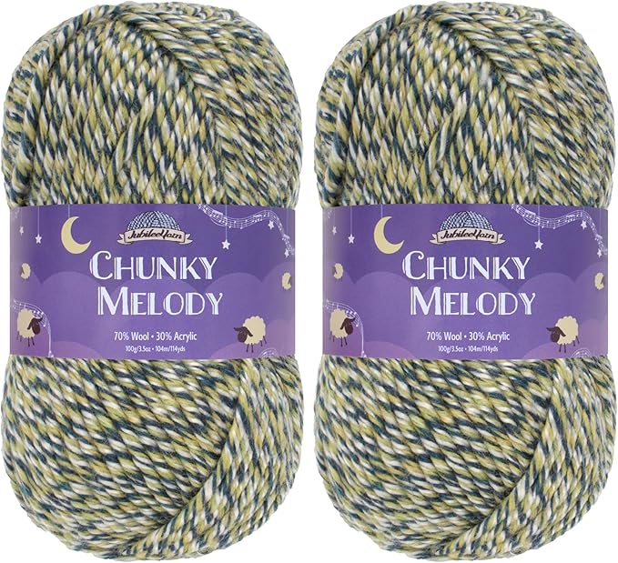 JubileeYarn Chunky Melody Yarn - 100g/Skein Bulky Wool Blend - Lake Front - 2 Skeins