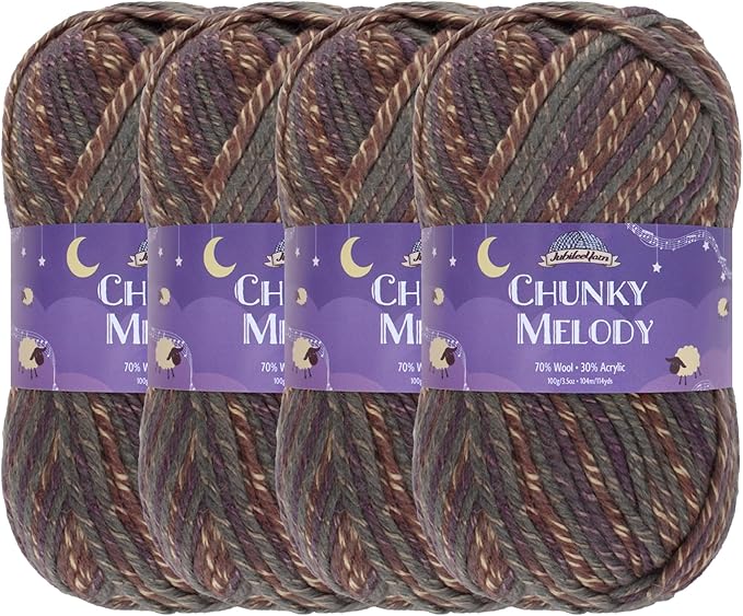 JubileeYarn Chunky Melody Yarn - 100g/Skein Bulky Wool Blend - Fieldstone Purple - 4 Skeins