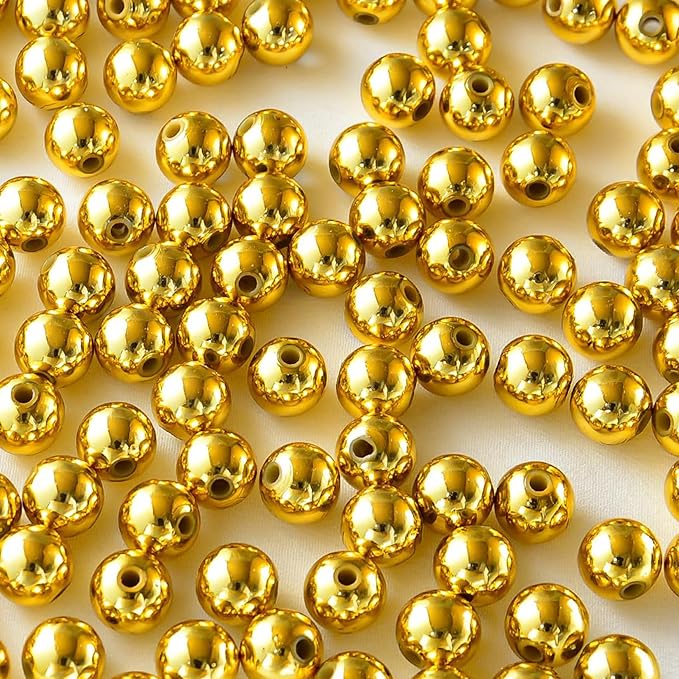 Laopottbeads 350 Pcs Gold 10MM Beads for Jewelry Making Round Beads DIY Kit for Bracelets, Earrings, Necklaces & Anklets