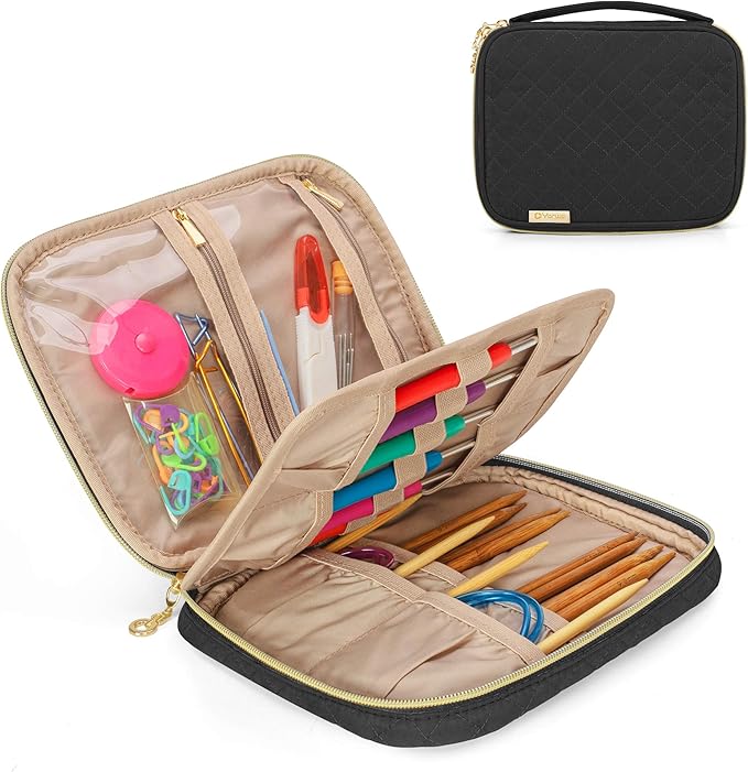 Yarwo Crochet Hook Case, Travel Organizer Holder for Crochet Hooks, Circular Knitting Needles, Knitting Needles (up to 8") and Other Supplies, Black (Bag Only, Patented Design)
