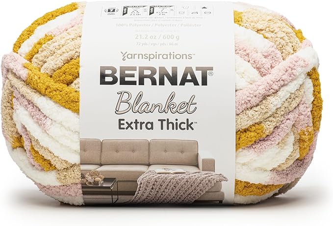 Bernat Blanket Extra Thick Plantain Yarn - 1 Pack of 21.12oz/598.74g - 100% Polyester - #7 Jumbo - 72 Yards - Chunky Yarn for Hand Knitting, Crocheting, Crafts & Amigurumi