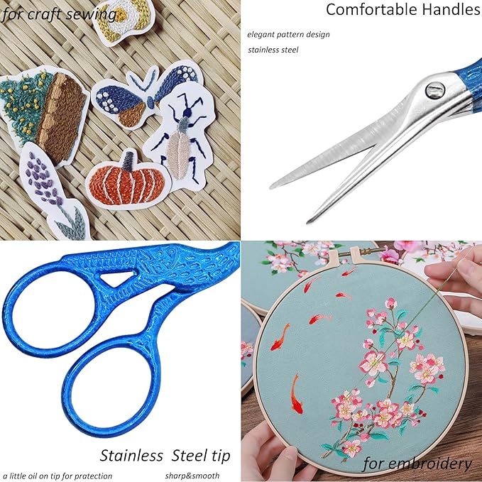 BIHRTC 3.6Inch Embroidery Vintage Stork Scissors Sharp Tip Stainless Steel Scissors with Leather Cover for Threading Cross Stitch Cutting Sewing Handcraft Craft Art Work