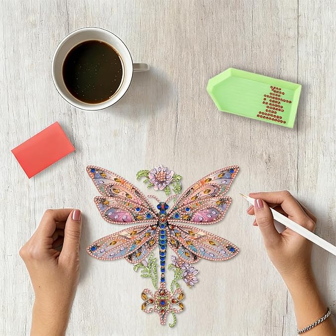 Dragonfly Diamond Art Hanging Kit for Adult Dragonflies, DIY Acrylic Dragon Fly Diamonds Painting Double Sided Pendant Dragonfly Ornaments for Christmas Tree Decoration, Birthday Gift for Mom