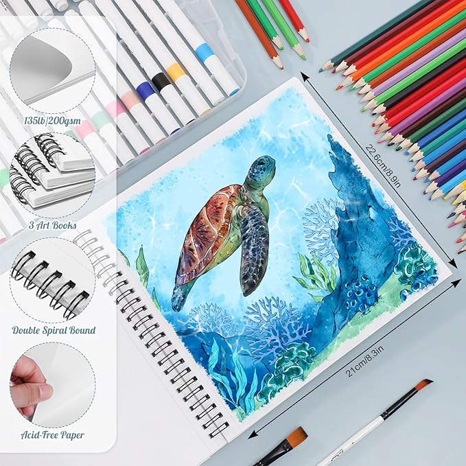 3 Pack Marker Paper Pad, 8.3×8.9in Double Sided Bleedproof Sketch Pad, 135lb/200gsm Art Spiral Sketchbook, Smooth Painting Coloring Alcohol Marker Paper for DIY, Ideal Gifts