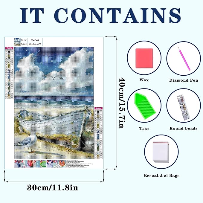 DOTZSO Beach Diamond Painting Kits for Adults, Easy DIY 5D Round Full Drill Diamond Art kit Diamond Dot Crystal Gem Art and Craft for Beginners Home Wall Decor 12x16 Inches