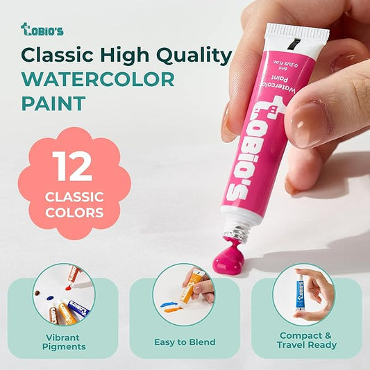 Original Tobios 12-Color Watercolor Paint Tube Refills – Artist-Grade Portable Watercolor Tubes for Travel, Painting & Creative Projects – High-Pigment Refill Set for Beginners, Students & Professional Artists