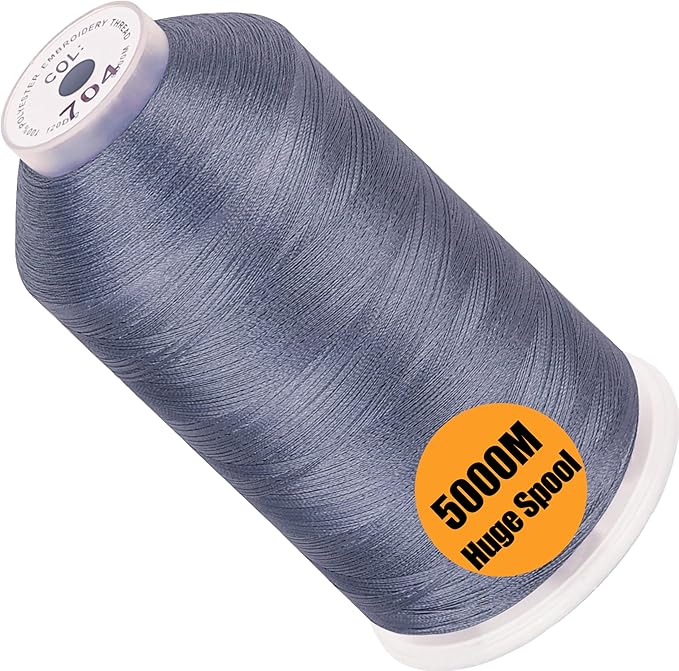 New brothread - Single Huge Spool 5000M Each Polyester Embroidery Machine Thread 40WT for Commercial and Domestic Machines - Pewter