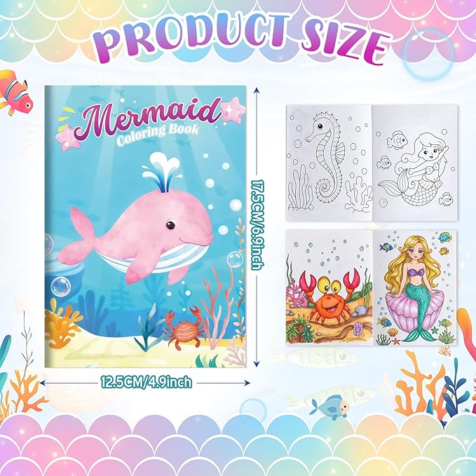 Liliful 144 Pcs Mermaid Coloring Book Bulk Mini Mermaid Theme Drawing Book with Sea Creature Shell Patterns Ocean Party Favors Goodie Bag Filler and Holiday Gifts