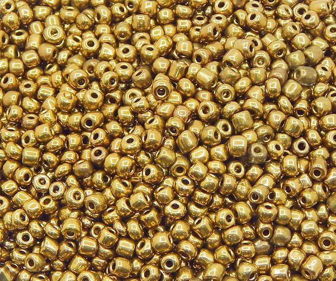 Perlin Glass Seed Beads 4mm 6/0 Round Mini Small Pony Spacer Beads 1100pcs for Jewelry Making Earrings Bracelets Pendants Waist DIY Handmade Metallic Color Kit (Gold Antique)