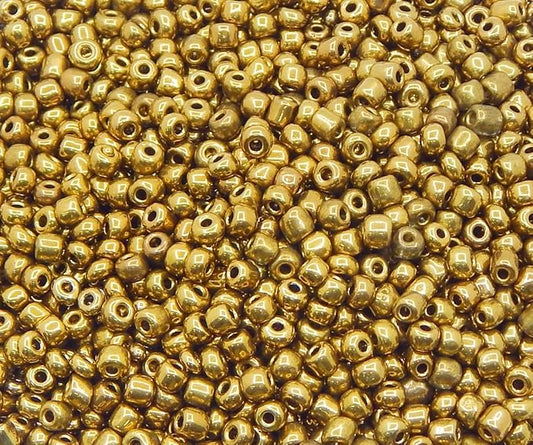 Perlin Glass Seed Beads 4mm 6/0 Round Mini Small Pony Spacer Beads 1100pcs for Jewelry Making Earrings Bracelets Pendants Waist DIY Handmade Metallic Color Kit (Gold Antique)