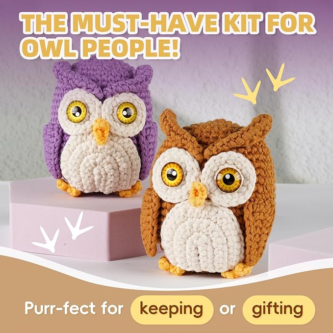 LUDOTEK Crochet Kit for Beginners, Crochet Animal Kits,Crocheting Kit for Starters with Step-by-Step Video Tutorials, Beginner Crochet Kits for Adults(2 Pack owl)