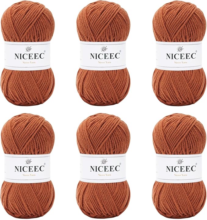 NICEEC 300g Soft Assorted Colors Yarn - Sport Weight,100% Acrylic, 4 Ply, Bonbons Yarn for Crochet & Knit, DIY Project Starter Kit for Kids or Adults(Total 870yds) - Caramel