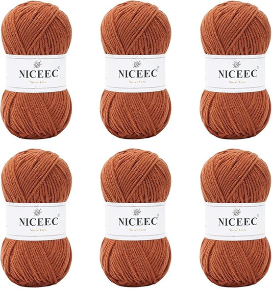 NICEEC 300g Soft Assorted Colors Yarn - Sport Weight,100% Acrylic, 4 Ply, Bonbons Yarn for Crochet & Knit, DIY Project Starter Kit for Kids or Adults(Total 870yds) - Caramel