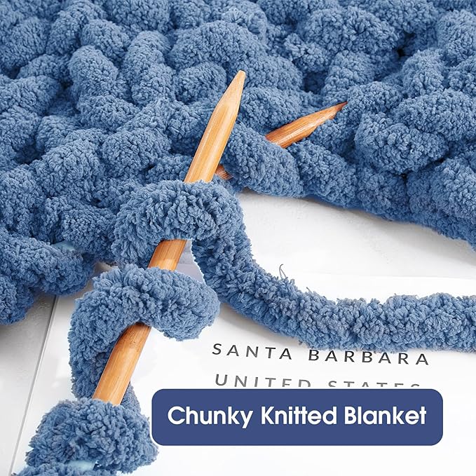 MABOZOO Assorted Chunky Yarn for Crocheting 8 Pack,Fluffy Jumbo Chenille Yarn,Soft Plush Yarn Bulky,Giant Thick Fuzzy Yarn for Hand or Arm Knitting,Country Blue & Sky Blue(31.7 yds,8 oz Each Skein)