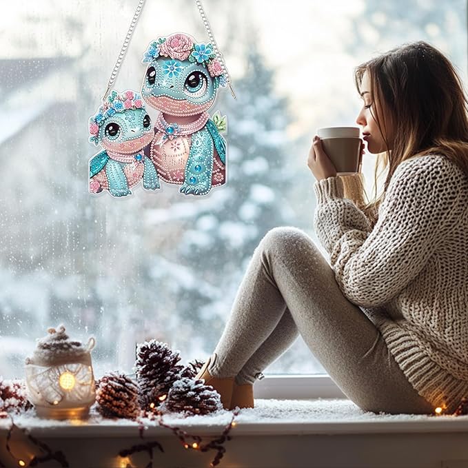 GHHKUD Hanging Diamond Art Turtle Pendants Kits, DIY Hanging Decoration Double Sided Animals Diamond Pinting Ornaments for Adults Kids Gifts for Home Decor