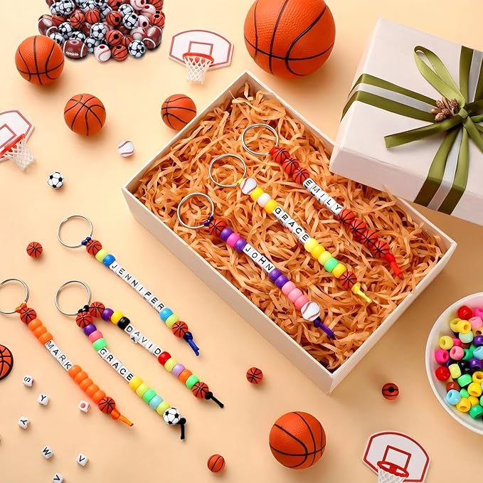 Landical 564 Pcs Sports Keychain Making Kit DIY Baseball Basketball Football Soccer Bead Keychain Craft Adjustable Letter Bead Sport Party Favor Gift Backpack Accessories Holiday Decor(Retro Color)