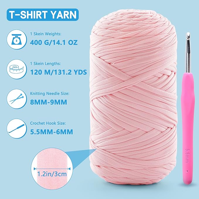Soft T-Shirt Yarn for Crochet, T Shirt Yarns for Crocheting Crafts, Bags, Basket, Coaster, Tshirt Yarns - 400 g/130 yds with 1 Crochet Hook (1, Khaki)