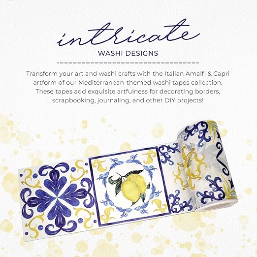 Serenity Fair Tile Pattern Washi Tape. Mediterranean Portuguese Italian Tiles Pattern Washi Tape, Extra Wide 4 inches / 10 cm Repositionable Sticker Tape Roll