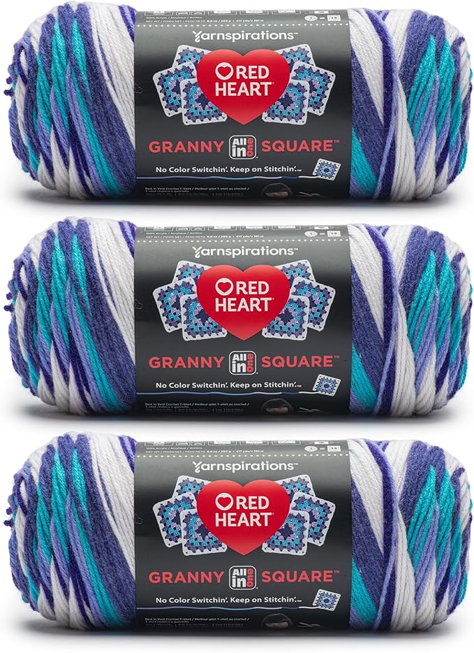 Red Heart All in One Granny Square Soft White - Amethyst Yarn - 3 Pack of 250g/8.8oz - 100% Acrylic - #4 Worsted (Medium) - 381m/417Yards - for Knitting, Crochet and Amigurumi