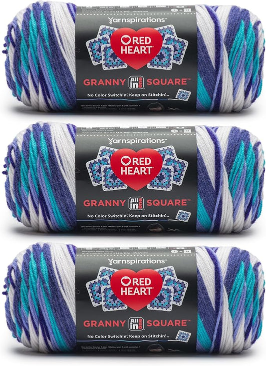 Red Heart All in One Granny Square Soft White - Amethyst Yarn - 3 Pack of 250g/8.8oz - 100% Acrylic - #4 Worsted (Medium) - 381m/417Yards - for Knitting, Crochet and Amigurumi