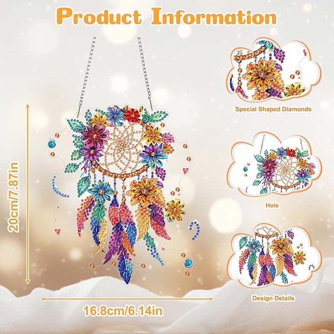 AIRDEA Hanging Diamond Painting Kits Dream Catcher,Special Shaped Diamond Art Kits for Beginner Wind Chimes,Gem Art Pendant Decor 7.87x6.14in