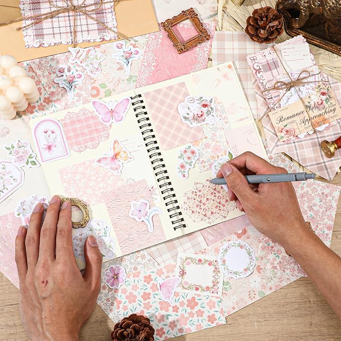 100pcs Vintage Scrapbook Paper Floral Journaling Stickers Assorted Set, Junk Journal Supplies, Scrapbooking Supplies Kit for Retro Crafts Planner Mixed Media Collage Card Album