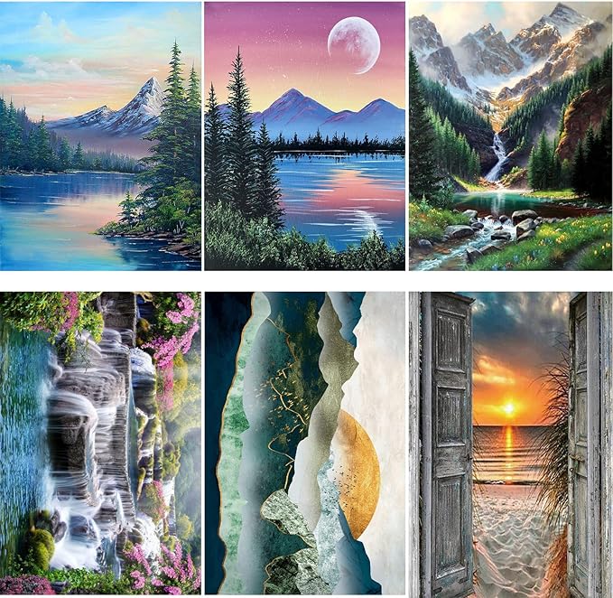 DOTZSO 6 Pack Diamond Painting for Adults 5D Diamond Painting Kit DIY Full Diamond Art kit with Diamond Painting Crystal Art and Craft for Beginners 12x16 inches (Landscape)