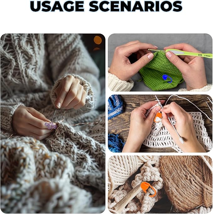 TESEAS 2Pcs Crochet Ring + 100Pcs Stitch Markers Adjustable Crochet Tension Rings for Finger Handmade Open Yarn Guide Crocheting Rings Knitting Accessories with Box,The Ideal Aid to Knitting Supplies