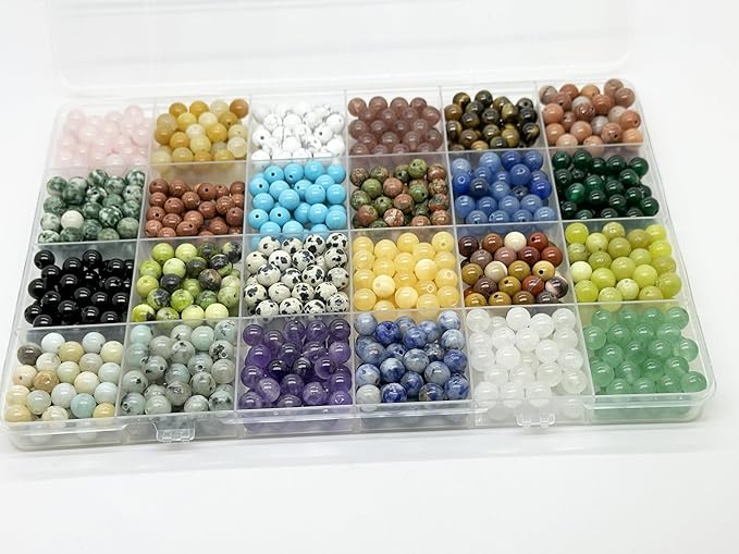 Yephac 960pcs 6mm Natural Stone Beads, Round Crystals Bead Genuine Real Stones, Gemstone Beads Kit Charms for Bracelets Jewelry Making,Box Packed(24 Colors,6mm)