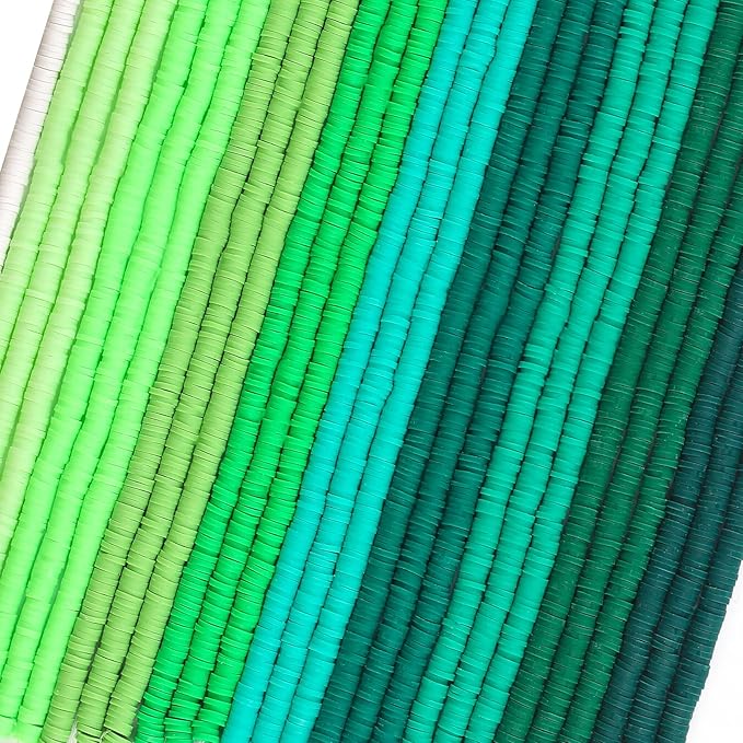 JMUQ 28 Strands Green Clay Beads Bracelet Making Kit, Friendship Preppy Flat Polymer Clay Heishi Beads for Bracelets Jewelry Making Kit, DIY Arts and Crafts Gifts
