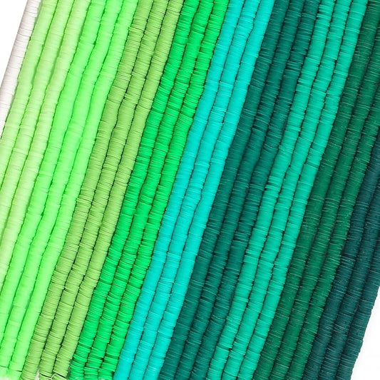 JMUQ 28 Strands Green Clay Beads Bracelet Making Kit, Friendship Preppy Flat Polymer Clay Heishi Beads for Bracelets Jewelry Making Kit, DIY Arts and Crafts Gifts