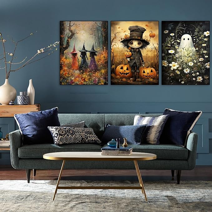 Meothan Halloween Diamond Art Kits for Adults - 3 Pack Ghost Witch Diamond Painting Kits for Adults, 5D DIY Round Full Drill Gem Art Paint by Diamonds Dots Crafts Kits for Home Decor Gift 12x16inch