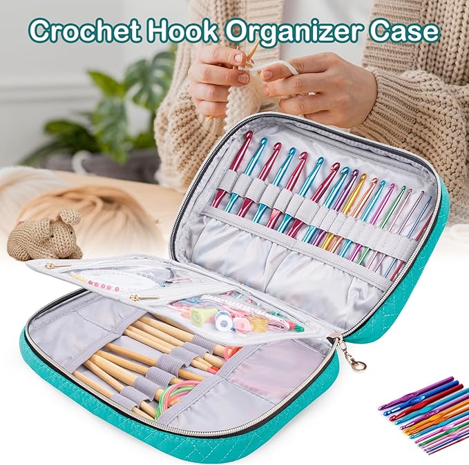 Crochet Hook Case Empty - Quilted Crochet Organizer Case- Crochet Hook Holder for Circular Knitting Needles, Crochet Hooks (up to 8") Knitting & Crochet Supplies - Knitting Accessories